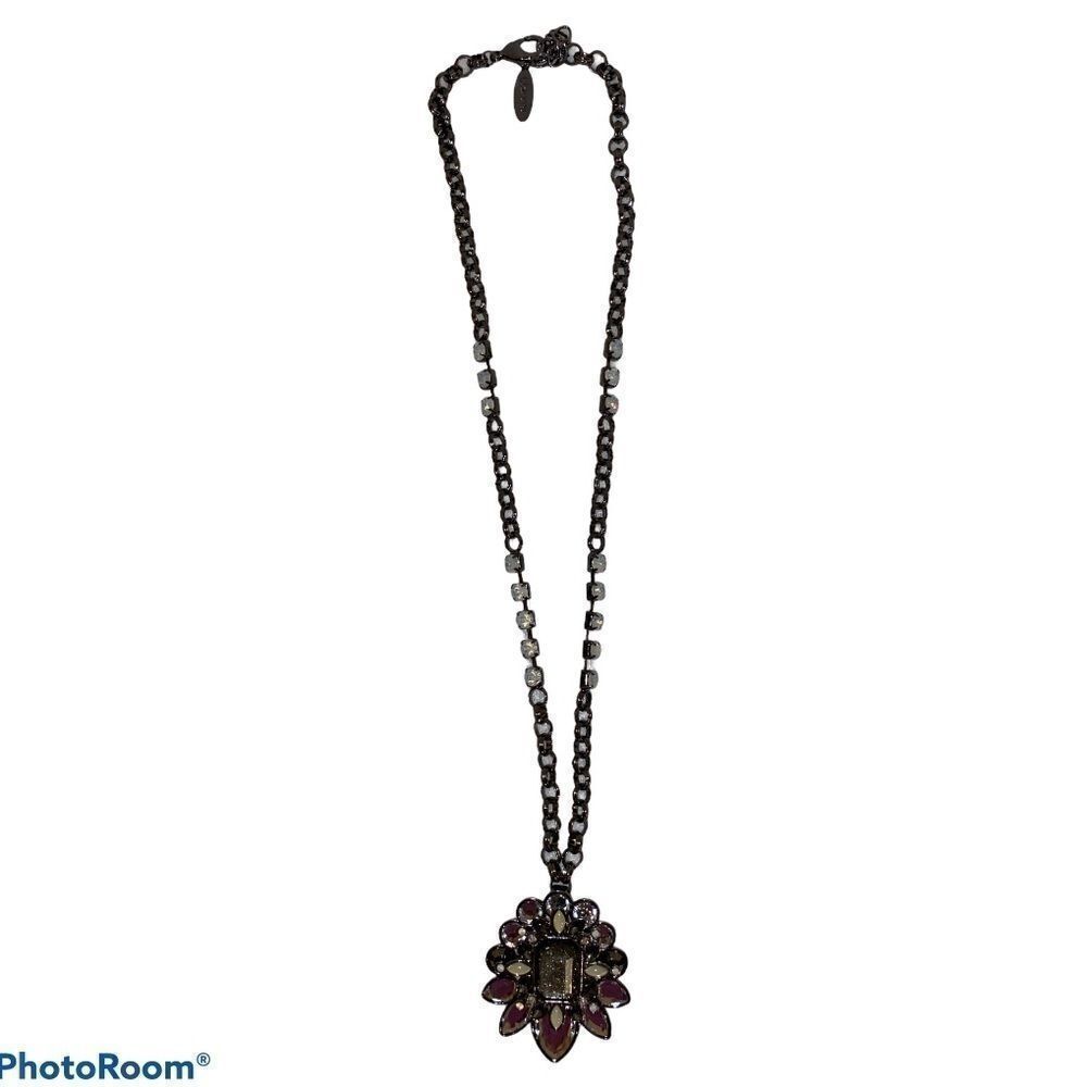 Chico's Rhinestone Chunky Pendant Necklace Brooch